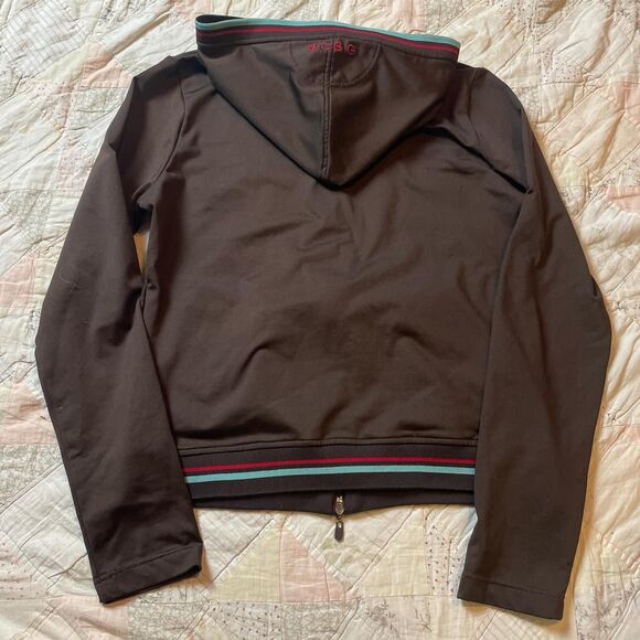 bcbg brown and teal vintage y2k double top and bottom zip track jacket large - Picture 7 of 8